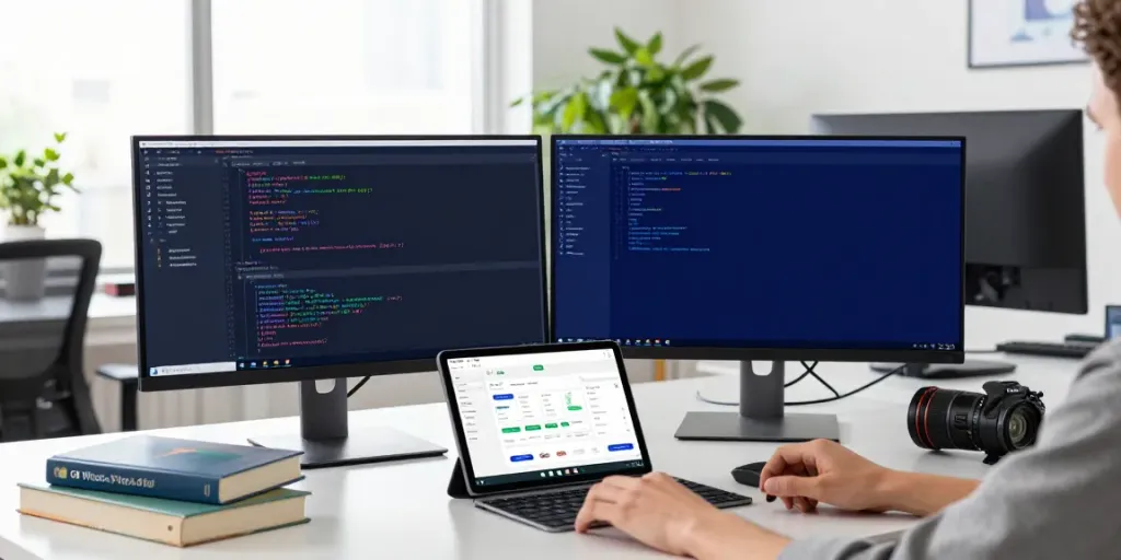 Developer coding features of whatsapp gb 2026 in a modern workspace.